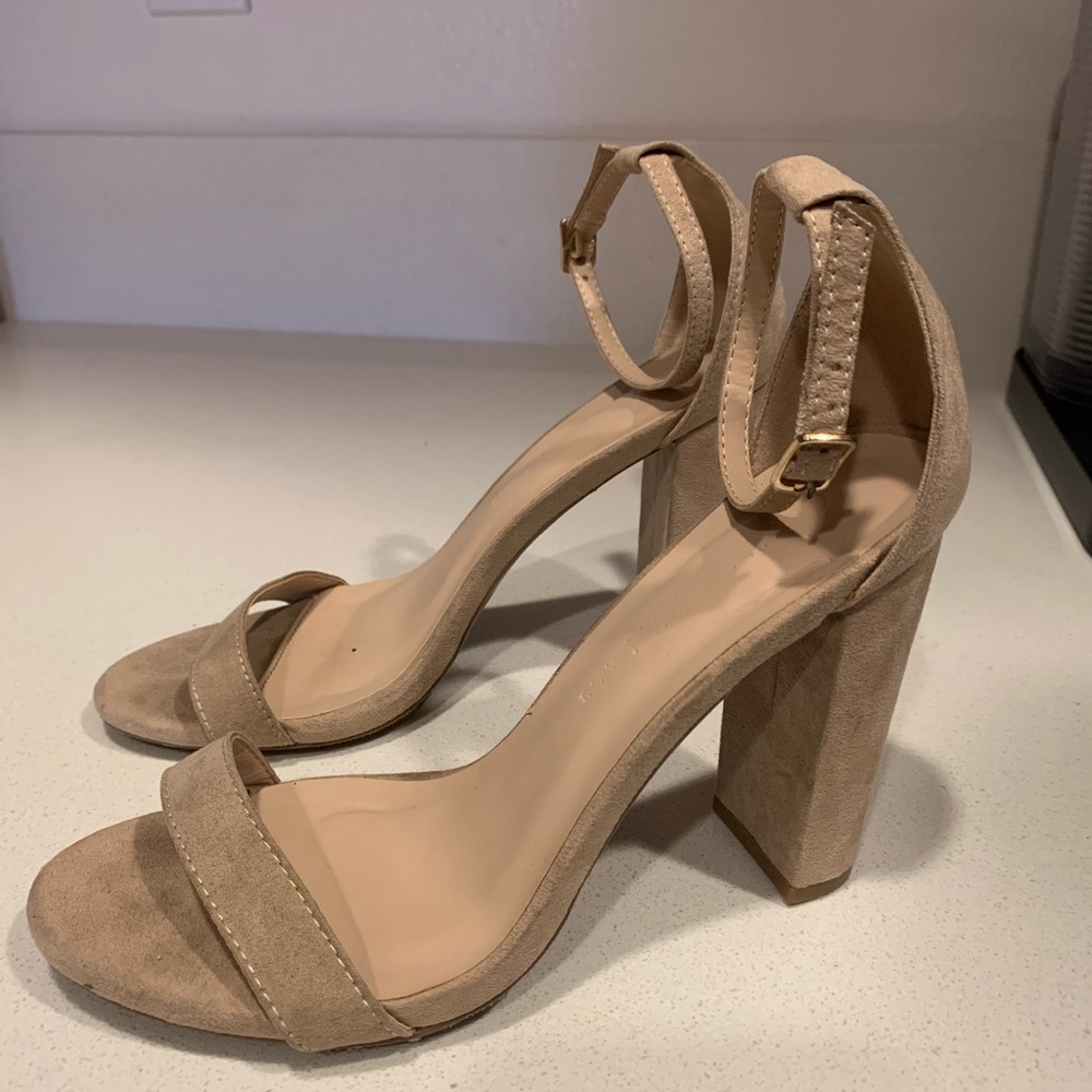 Nude Suede Heels | Chunky Block Heeled Sandals